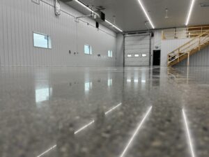 polished concrete floor in a large drive-in garage